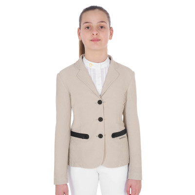 Veste de concours trois boutons fille en mesh Equestro Oxford tan