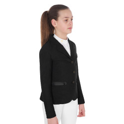 Veste de concours trois boutons fille en mesh Equestro Noir