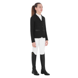 Veste de concours trois boutons fille en mesh Equestro Noir