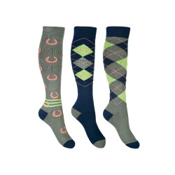 Chaussettes HKM Cardiff par 3 Bleu marine / olive