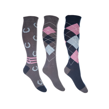 Chaussettes HKM Cardiff par 3 Gris / bleu Chaussettes HKM Cardiff par 3 Gris / bleu