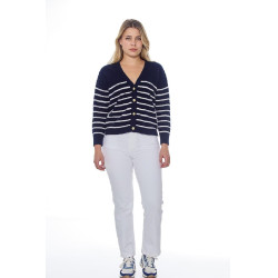 Cardigant Harcour Camelia femme Marine / blanc Bleu