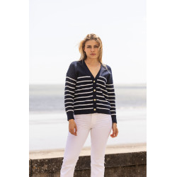 Cardigant Harcour Camelia femme Marine / blanc Bleu