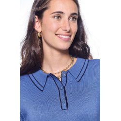 Polo Harcour Popi manches longues femme Steel Blue Bleu Polo Harcour Popi manches longues femme Steel Blue Bleu