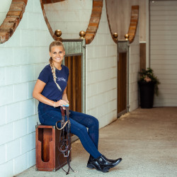 Pantalon d'équitation jean fond intégral silicone Elle femme B Vertigo Bleu foncé