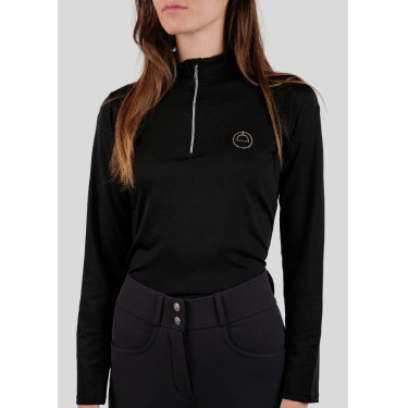 Polo de concours Montar Everly crystal logo manches longues femme Noir
