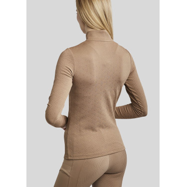 Polo Montar MoCilia Jacquard raffiné manches longues femme Latté Marron