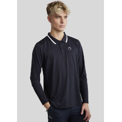 Polo Montar MoDrake homme col contrastée manches longues Marine foncé Bleu