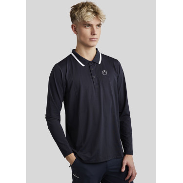Polo Montar MoDrake homme col contrastée manches longues Marine foncé Bleu