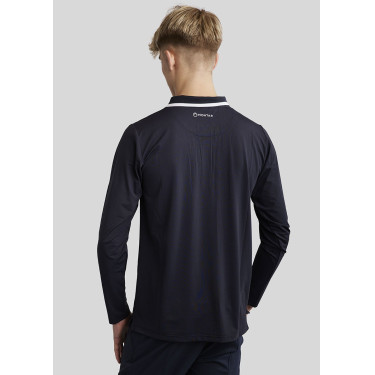 Polo Montar MoDrake homme col contrastée manches longues Marine foncé Bleu