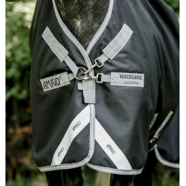 Couverture Horseware High Neck Amigo® Bravo 12 Original 250g 1200D Noir / gris titanium / argent