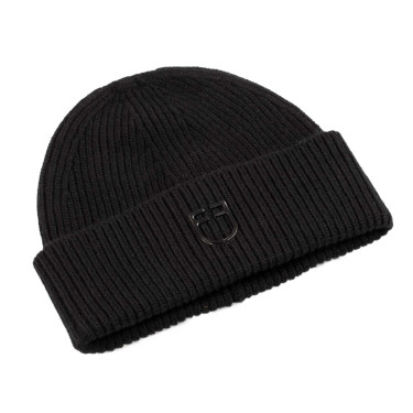 Bonnet Equestro unisexe en laine à texture tricotée Noir Bonnet Equestro unisexe en laine à texture tricotée Noir