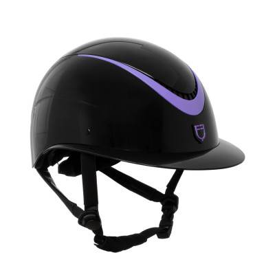 Casque sangle en similicuir poli homologué EN 1384-2023 Equestro Noir / violet