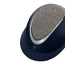 Casque Star avec large visière et strass homologué EN 1384-2023 Equestro Marine / argent Bleu