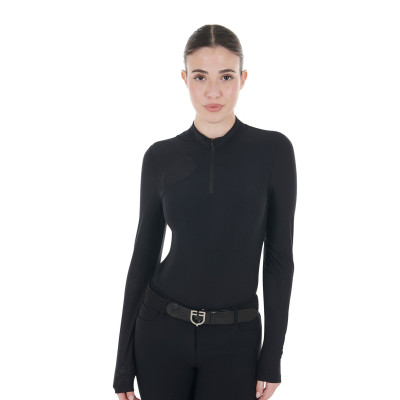 Polo d'entraînement femme en tissu stretch Equestro Noir