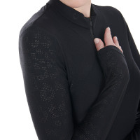 Polo d'entraînement femme en tissu stretch Equestro Noir Polo d'entraînement femme en tissu stretch Equestro Noir