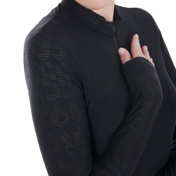 Polo d'entraînement femme en tissu stretch Equestro Noir Polo d'entraînement femme en tissu stretch Equestro Noir