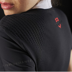 Polo de concours femme Equestro Ridertechnology à manches courtes et boutons Blanc / noir