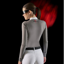 Polo de concours femme Equestro Ridertechnology à manches longues et zip Oiseau moqueur Gris Polo de concours femme Equestro Ridertechnology à manches longues et zip Oiseau moqueur Gris