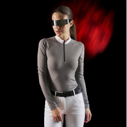 Polo de concours femme Equestro Ridertechnology à manches longues et zip Oiseau moqueur Gris Polo de concours femme Equestro Ridertechnology à manches longues et zip Oiseau moqueur Gris