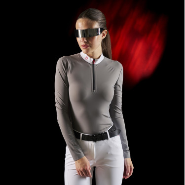 Polo de concours femme Equestro Ridertechnology à manches longues et zip Polo de concours femme Equestro Ridertechnology à manches longues et zip
