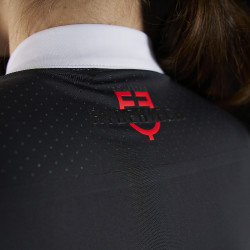 Polo de concours femme Equestro Ridertechnology à manches longues et zip Noir