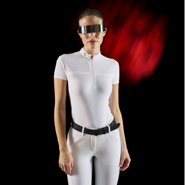 Polo de concours femme Equestro Ridertechnology en tissu perforé Blanc