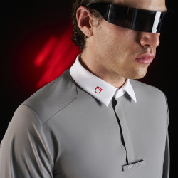 Polo de concours homme Equestro Ridertechnology à manches longues et boutons Oiseau moqueur Gris Polo de concours homme Equestro Ridertechnology à manches longues et boutons Oiseau moqueur Gris