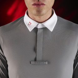 Polo de concours homme Equestro Ridertechnology à manches longues et boutons Oiseau moqueur Gris Polo de concours homme Equestro Ridertechnology à manches longues et boutons Oiseau moqueur Gris
