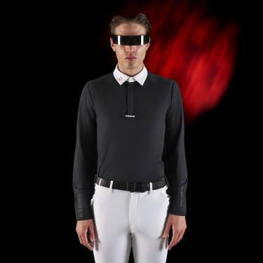 Polo de concours homme Equestro Ridertechnology à manches longues et boutons Noir Polo de concours homme Equestro Ridertechnology à manches longues et boutons Noir