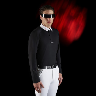 Polo de concours homme Equestro Ridertechnology à manches longues et boutons Noir Polo de concours homme Equestro Ridertechnology à manches longues et boutons Noir