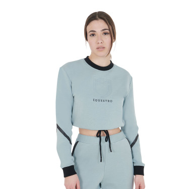 Sweat-shirt court à col rond femme Equestro Brume grise Bleu