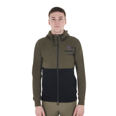 Sweat-shirt Equestro à capuche homme avec intérieur en polaire Vert lierre