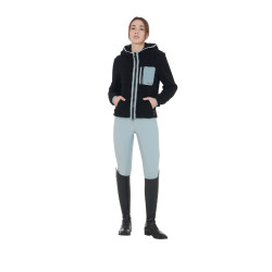 Sweat-shirt femme en polaire avec poche Equestro Noir / brume grise Sweat-shirt femme en polaire avec poche Equestro Noir / brume grise