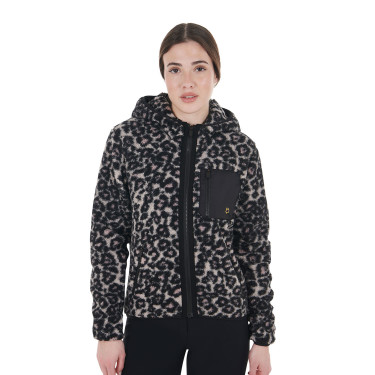 Sweat-shirt femme en polaire avec poche Equestro Encens / léopard Sweat-shirt femme en polaire avec poche Equestro Encens / léopard