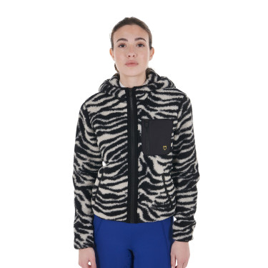 Sweat-shirt femme en polaire avec poche Equestro Murmure blanc / zèbre Sweat-shirt femme en polaire avec poche Equestro Murmure blanc / zèbre