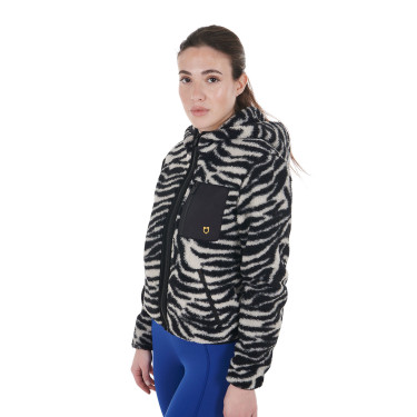 Sweat-shirt femme en polaire avec poche Equestro Murmure blanc / zèbre Sweat-shirt femme en polaire avec poche Equestro Murmure blanc / zèbre