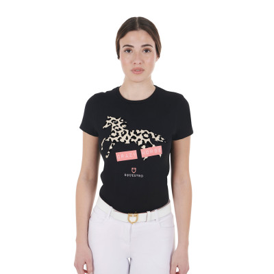 T-shirt en coton femme Crazy Horse Equestro Noir