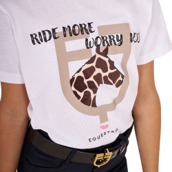 T-shirt Equestro en coton fille Ride More Worry Less Blanc T-shirt Equestro en coton fille Ride More Worry Less Blanc