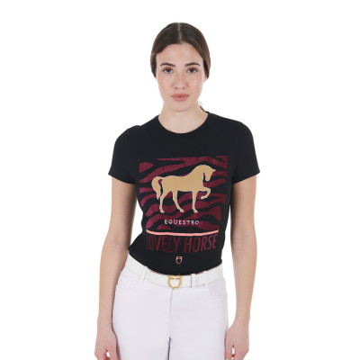 T-shirt Equestro en coton pour femme Lovely Horse Noir