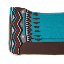 Tapis de selle western inserts en cuir et rembourrage en laine synthétique Pool's Bleu ciel / rouge Multi-couleurs
