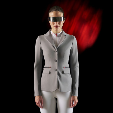 Veste de concours femme Equestro Ridertechnology avec coutures thermosoudées Oiseau moqueur Gris