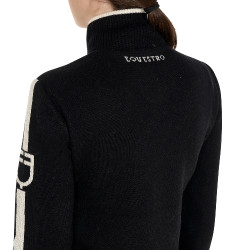 Veste Equestro femme en nylon et tricot avec fermeture éclair Noir