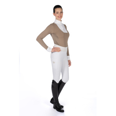 Polo de concours Virginia manches longues femme HKM Taupe Marron Polo de concours Virginia manches longues femme HKM Taupe Marron