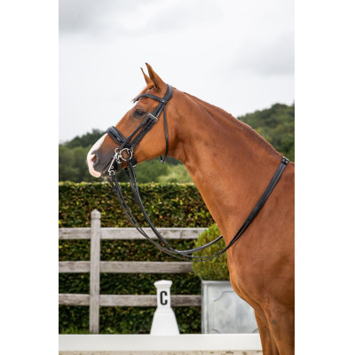 Bride Dy'on collection dressage cuir plat Muserolle Large Vernie Noir