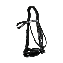 Bride Dy'on collection dressage cuir plat Muserolle Large Vernie Noir