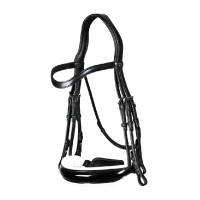 Bride Dy'on collection dressage cuir plat Muserolle Large Vernie Doublure Blanche Noir Bride Dy'on collection dressage cuir plat Muserolle Large Vernie Doublure Blanche Noir
