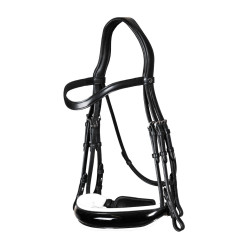 Bride Dy'on collection dressage cuir plat Muserolle Large Vernie Doublure Blanche Noir Bride Dy'on collection dressage cuir plat Muserolle Large Vernie Doublure Blanche Noir
