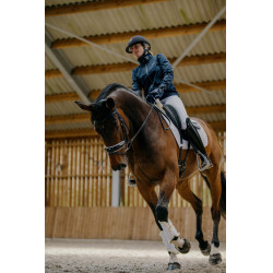 Bridon Dy'on collection dressage cuir plat Muserolle Combinée Large Vernie Doublure Blanche Noir