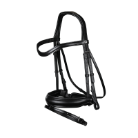 Bridon Dy'on collection dressage cuir plat Muserolle Combinée Moyenne avec Pull-Back Noir Bridon Dy'on collection dressage cuir plat Muserolle Combinée Moyenne avec Pull-Back Noir
